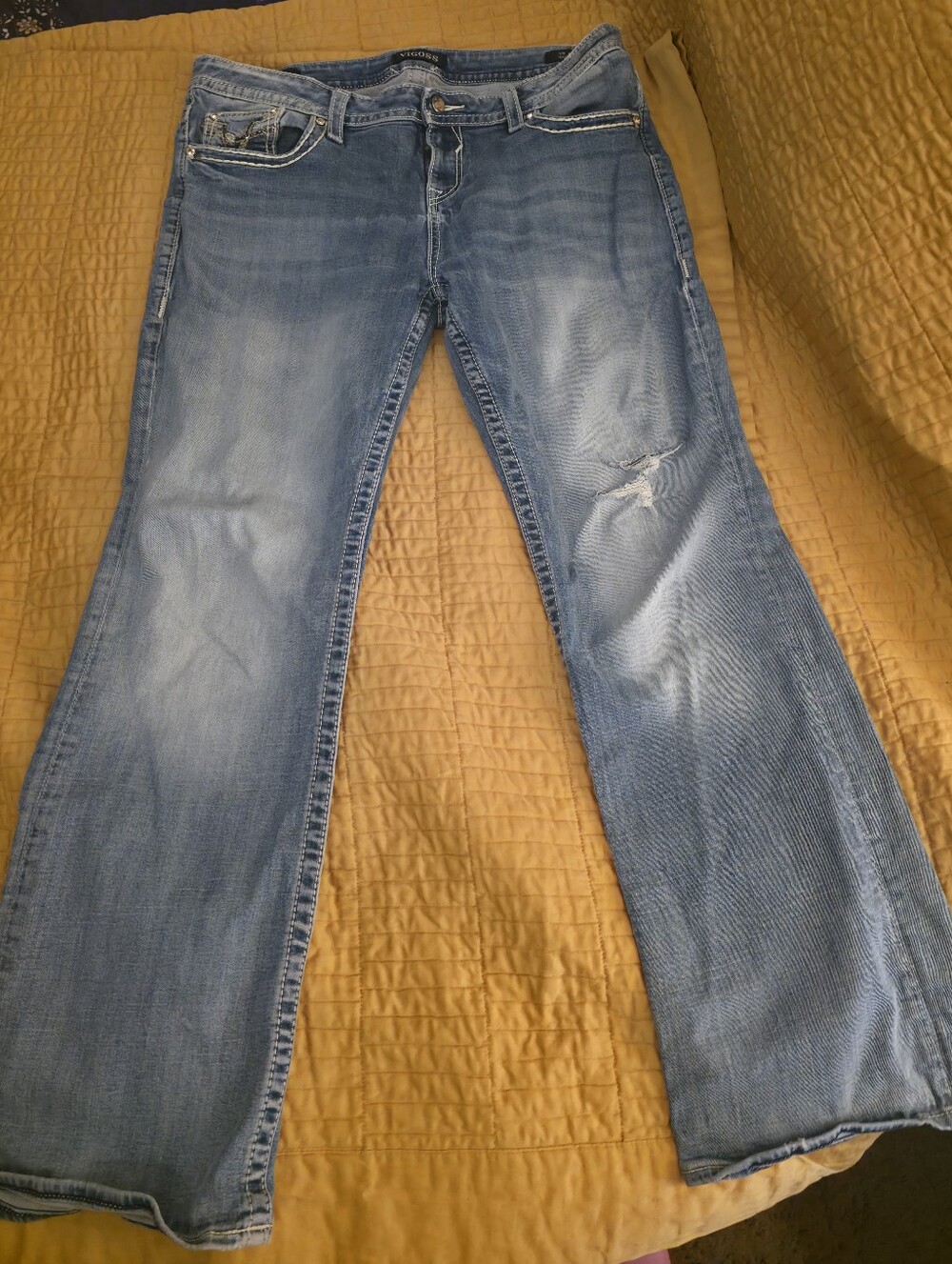Vigoss Light Blue Distressed Flare Jeans Size 16 L32